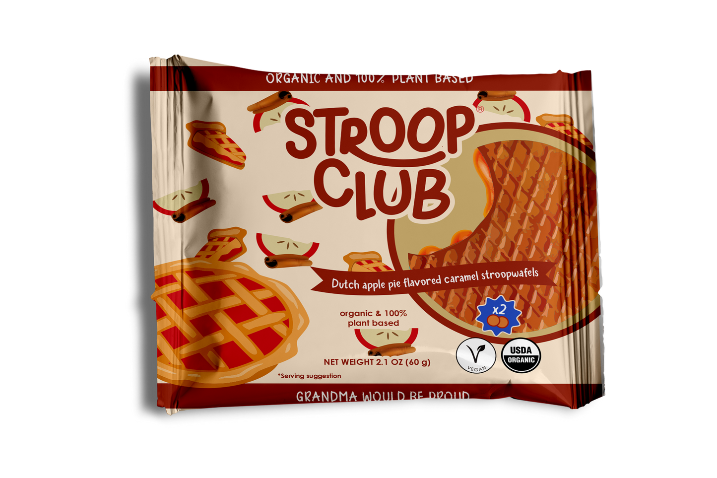 Apple Pie Caramel Plant Based and Organic Stroopwafels (box of 12x 2-pack - 24 total)