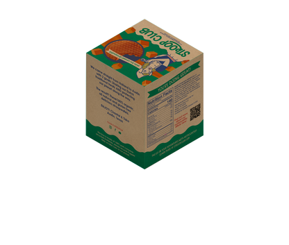 Mock up of the back of a gluten free stroopwafel 8-pack box