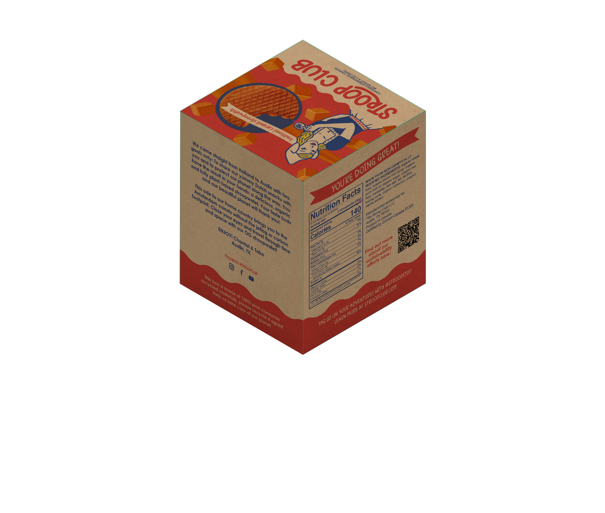 Mock up of the back of a vegan traditional stroopwafel 8-pack box